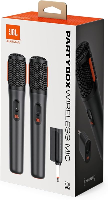PartyBox JBLPBWIRELESSMIC - Juego de micrófonos inalámbricos Digitales, dinámicos unidireccionales, Distancia efectiva de hasta 30 m, Color Negro