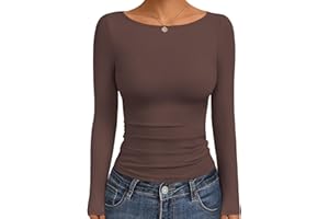 Ekouaer Women Boat Neck Tops Long Sleeve Shirts Fall Fashion Outfits Basic Thermal Underscrubs