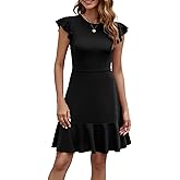 HELYO Women's Summer Elegant Cocktail Club Dress Ruffle Hem Short Flutter Sleeve Fit and Flare A-Line Casual Dresses 619