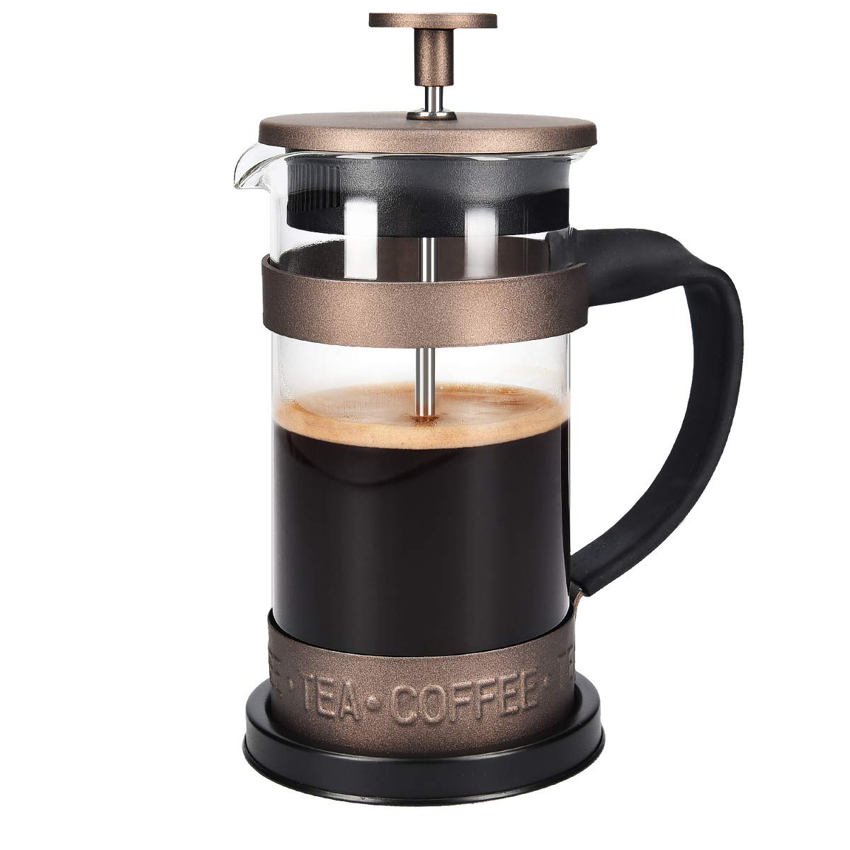 Navaris French Press Coffee Maker - 350ml Stainless Steel Cafetiere Espresso and Tea Maker with Coffee Plunger, Filter, Borosilicate Glass Jug - Brown