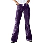 Flamingals Mid Rise Corduroy Pants for Women Seam Front Double Button Work Trouser Flare Pants Trendy