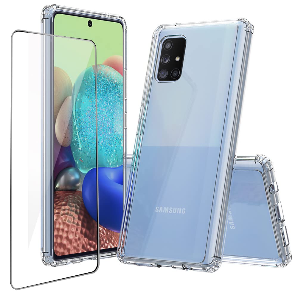 Photo 1 of Niopiee for Samsung Galaxy A71 Case Crystal Clear Slim Hard Case Hybrid Shockproof Bumper with Tempered Glass Screen Protector Full Body Anti-Yellow Anti-Scratch Phone Protective Cover