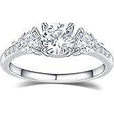 CYW 1.87 Carat Moissanite Three-Stone Rings for Women, Solid 925 Sterling Silver, Size 4-11, Wedding Bands Engagement Promise Aniversary Ring, Birthday Valentines Mothers Day Ideal Gift for Her