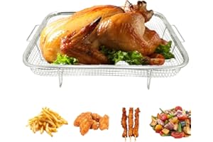 VEIPHO Air Fryer Basket For Oven, Stainless Steel Crisper Basket, Non-stick Mesh Basket, 14.88 x 10.23 inch Large Grill Basket, Air Fryer Rack Roasting Basket for French Fry, Bacon and Chicken