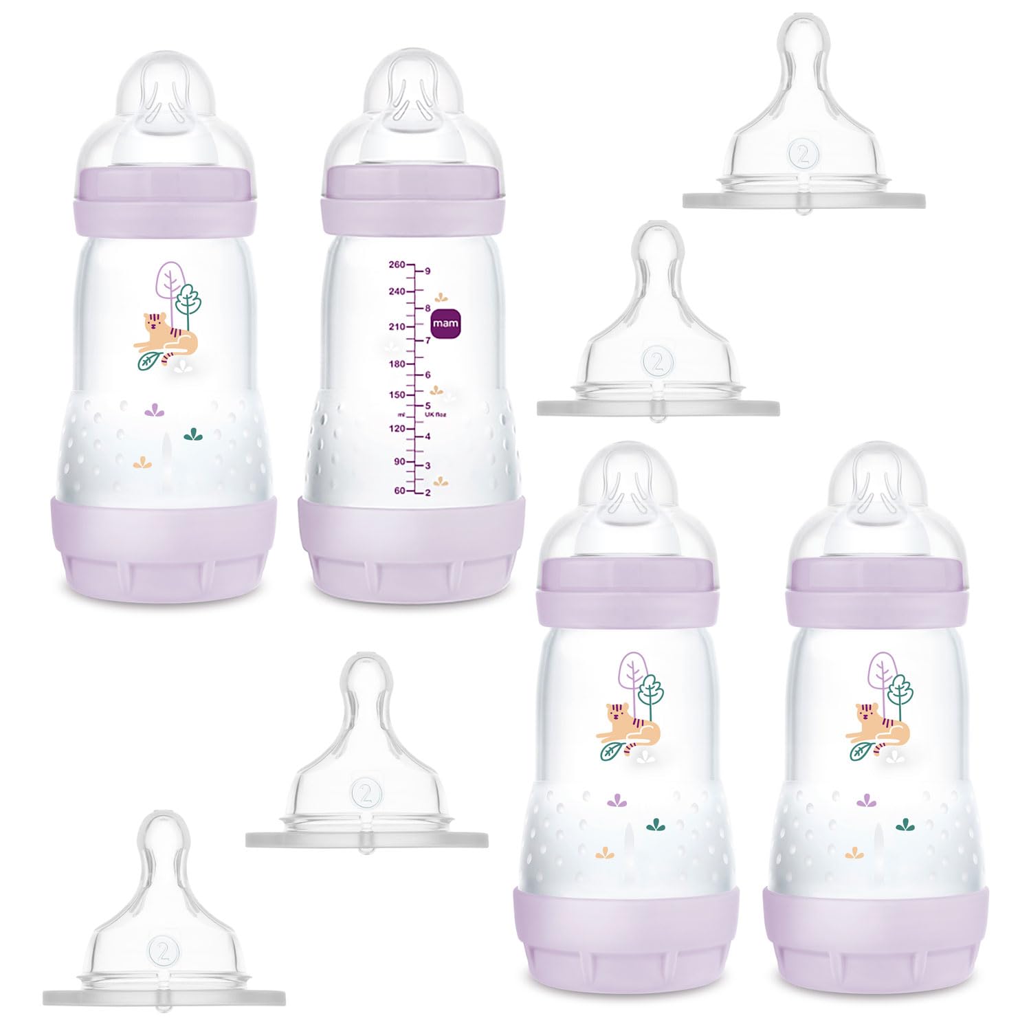 MAM BABY_BOTTLE 260 ml Pack of 4 with Anti-Colic, Self-Sterilizing, Orthodontic Teats (Girl), BPA Free
