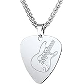 U7 Hip Hop Punk Music Necklace, Guitar Pick/Guitar/Microphone/Headphone Pendant with Chain for Men & Women, Stainless Steel R&B Music Jewelry, Silver/Gold/Black, Customizable