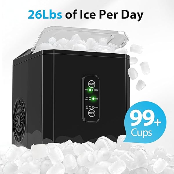 AEITTO ICE MAKERS COUNTERTOP, 9 ICE CUBES RELEASE IN 6 MINS, 26LBS/24H, 2 SIZES OF BULLET ICE MACHINE,SELF-CLEANING PORTABLE ICE MAKER WITH ICE SCOOP AND BASKET FOR HOME KITCHEN OFFICE RV BAR, BLACK