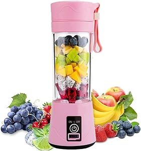 Aizbao Portable Blender, 380ml Six Blades 3D Juice cup, Small Fruit Mixer, Personal Mixer Fruit Rechargeable with USB, Mini Blender for Milk Shakes, Smoothie, Fruit Juice (Light Pink)