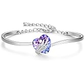 Praelinos Angel Wing Love Bracelet for Women Austria Crystal White Gold Plated Bangle Silver Tone Christmas Mother's Day Valentine's Day Jewellery Gift for Mom Wife Sister