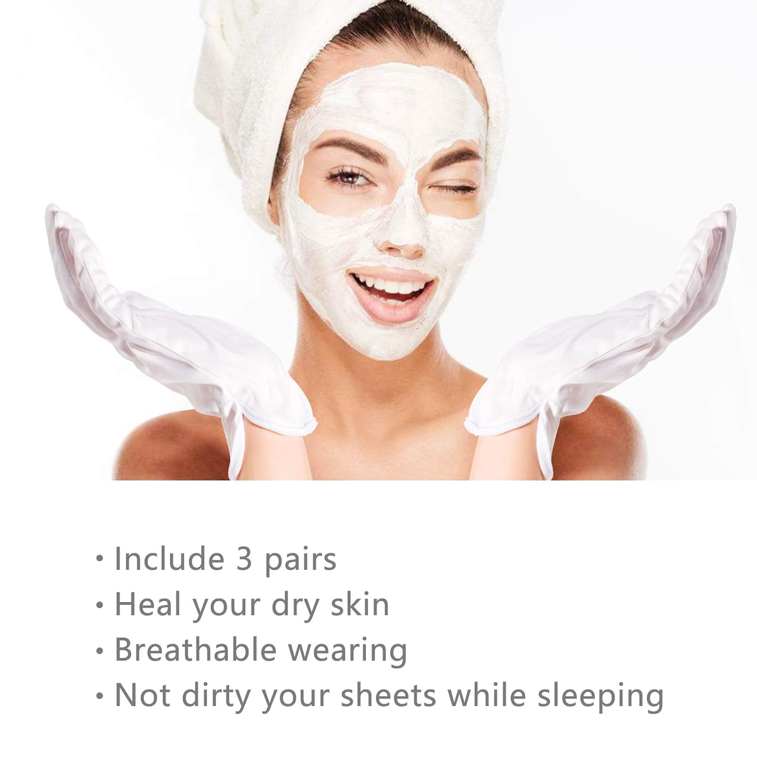 Panba Hand Moisturizing Gloves Overnight for Dry Hands and Eczema, Gloves for Nighttime Moisturizing for Men and Women, White Superfine Fiber Dust-free Gloves, Wristband Gloves (3 Pairs) : Beauty