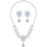 Wedding Jewelry Sets for Women, Necklace Dangle Earrings Set with AAA Cubic Zirconia Pendant Wedding Party Prom for Bridesmaid Bride Hypoallergenic Jewelry Accessories