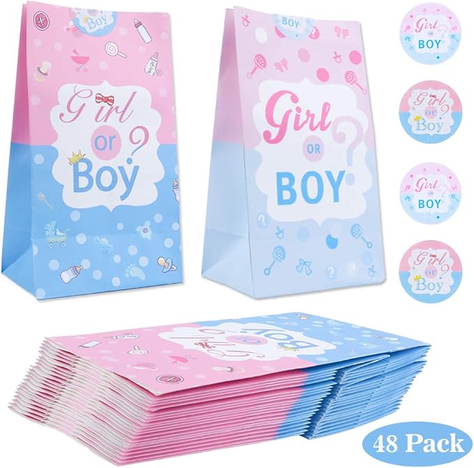 48 Pack Gender Reveal Paper Bags, DreamJ Gender Reveal