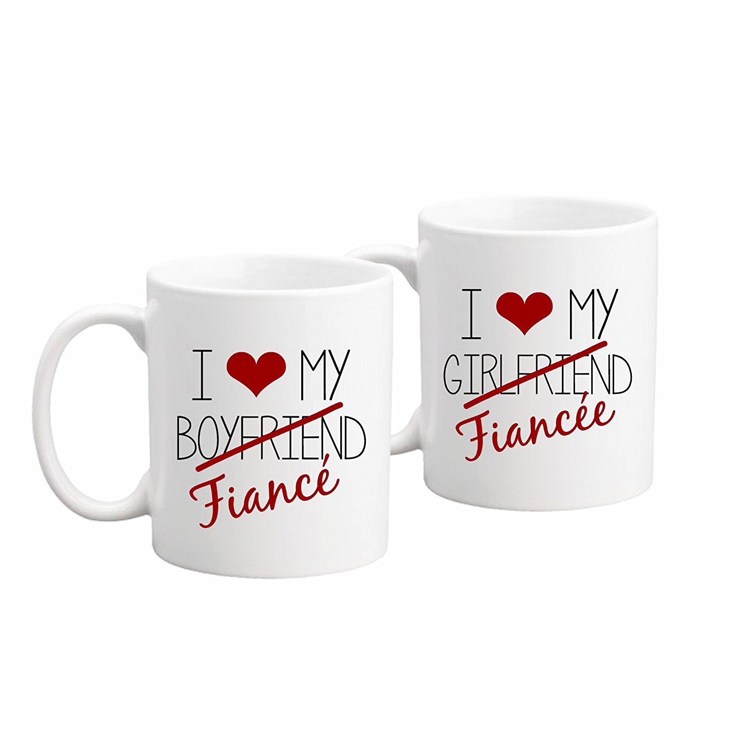 Fiance Coffee Mug or Tea Mug Set - 11 Ounce White Ceramic - Set of 2 - Engagement Gift - Wedding, Anniversary - His & Hers, Engaged