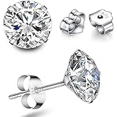 TTVOVO 925 Sterling Silver Stud Earrings Princess Cut Cubic Zirconia Sparkling Simulated CZ Diamond Earrings for Women Men Round 4 Prong Ear Studs Piercing Earrings Hypoallergenic Jewelry Gifts, 5MM