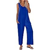 Ekouaer Sleeveless Jumpsuits for Women Casual Summer Scoop Neck Tank Rompers Wide Leg Pants Overall Jumpers with Pockets