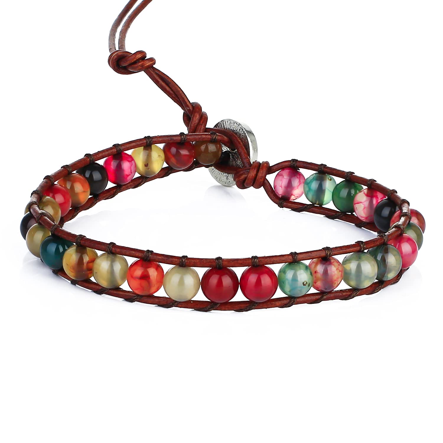 KELITCH Agate Beads Strand Bracelets Leather Wrap Bracelet Handmade Cuff Adjustable Bracelet New