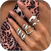 HUASAI Chunky Gold Stackable Rings for Women Non Tarnish Silver Teardrop Ring Set Statement Knuckle Thumb Adjustable Rings Prom Costume Fashion Jewelry Gifts