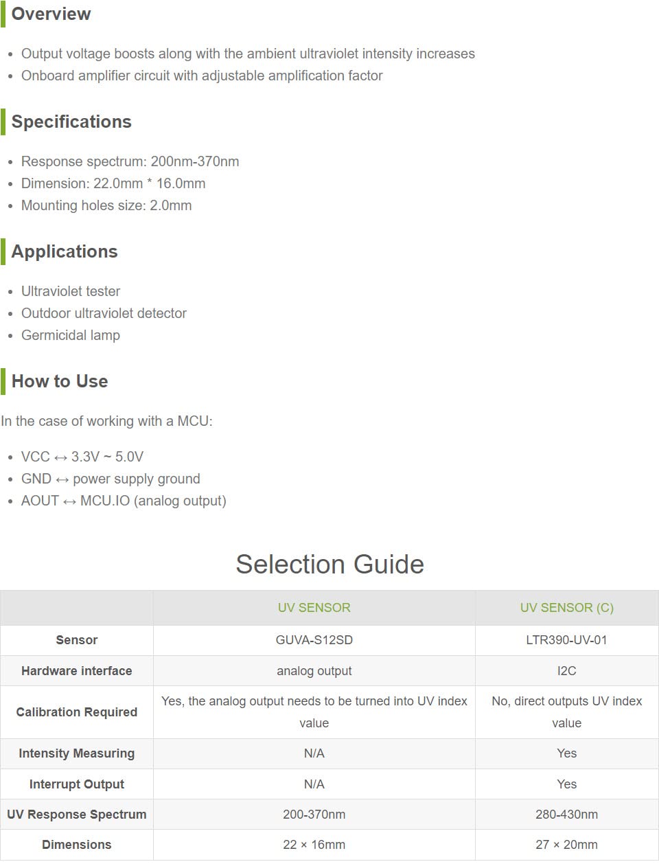 Waveshare DC3.3-5V 200nm-370nm Response Wavelength UV Detection Sensor Module Ultraviolet Ray UV Sensor Module for Arduino