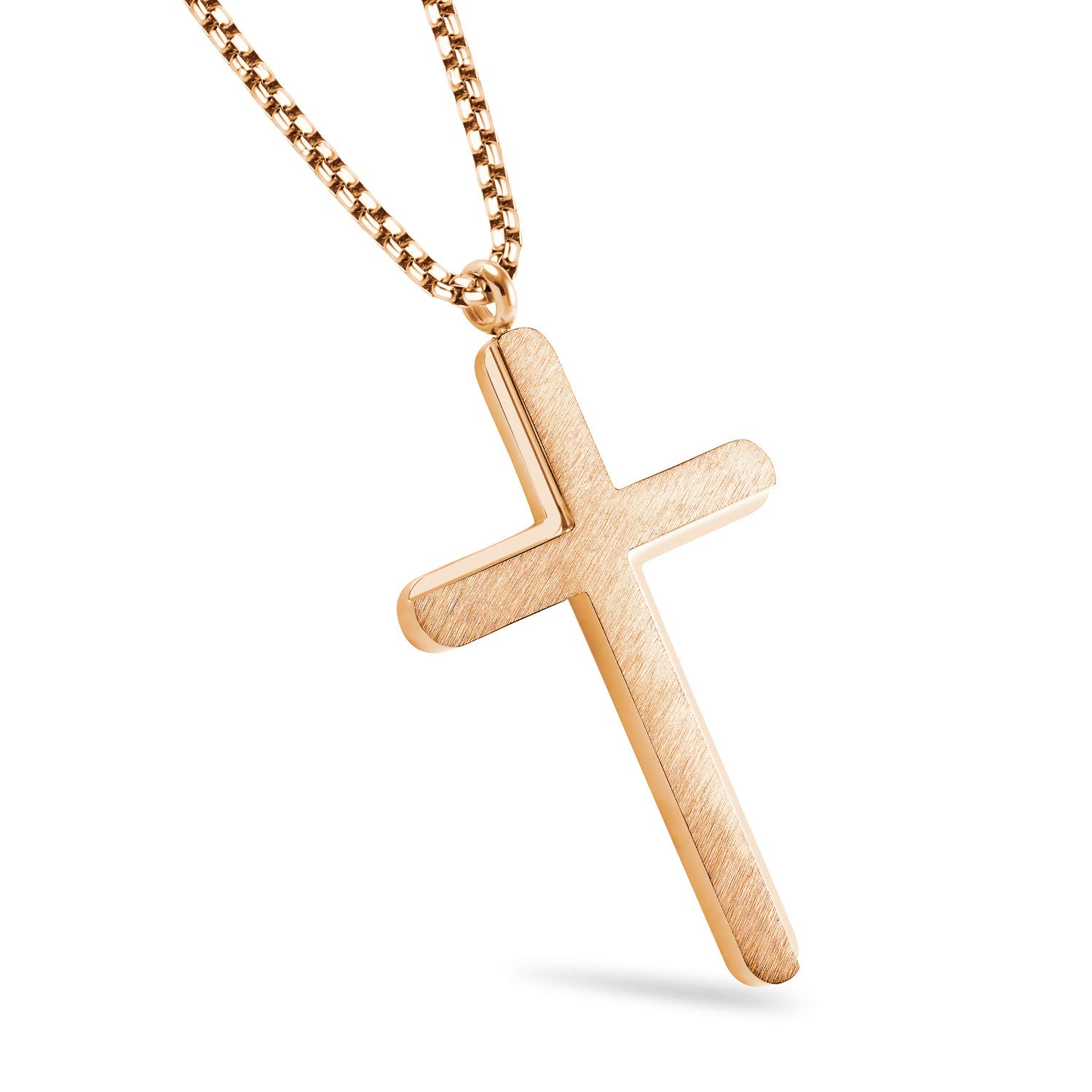 555Jewelry Brushed Stainless Steel Rose Gold Cross Necklace for Women, Womens Cross Necklace, Cross Necklace for Ladies, Cross Pendant for Women - 18" Chain