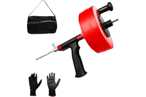 YOPMB Drain Auger, 35 FT Plumbing Snake Clog Remover, Drain Snake with Drill Attachment, Heavy Duty Steel Drum Sink Snake Drain, Manual or Powered Use for Kitchen, Sink and Shower, w/Gloves and Storage Bag