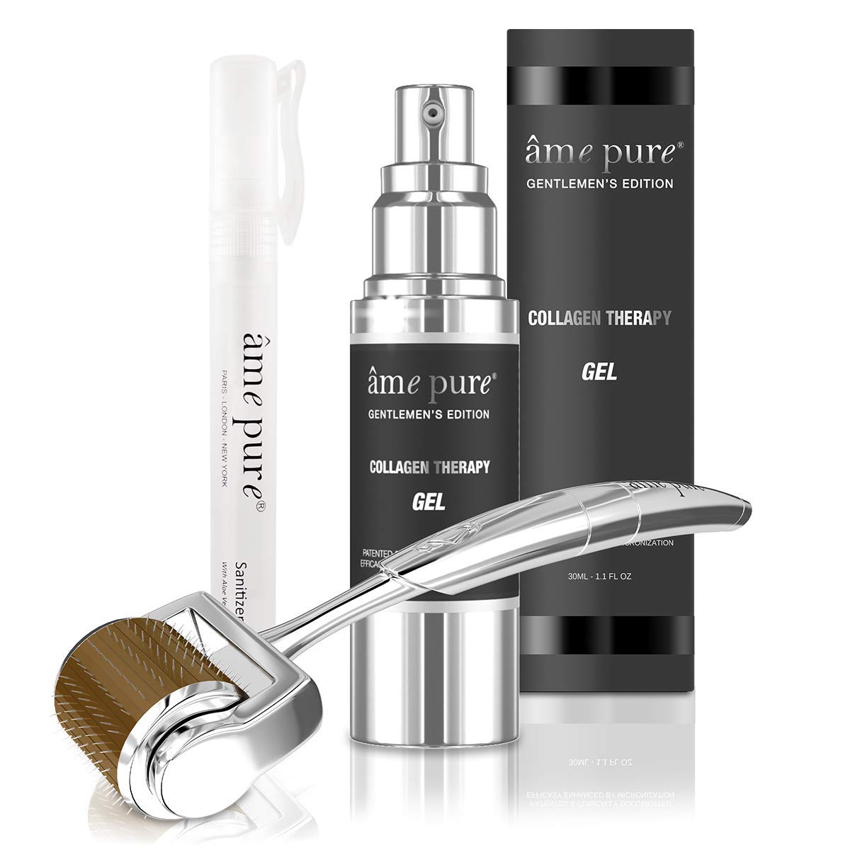 ÂME PUREFace Derma Roller Kit Basic for Men, Organic Microneedling Treatment for pimples, blemishes, acne scars, lines (Dermaroller 0.5mm + Gel + Disinfectant)