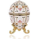 Vie jeune Hand Painted Trinket Box for Home Decor, Hinged Enameled Jewelry Box for Ring Earrings Jewelry Organizer, Unique Vintage Bejeweled Storage Figurine Collectible Keepsake (Faberge Egg-Flower)
