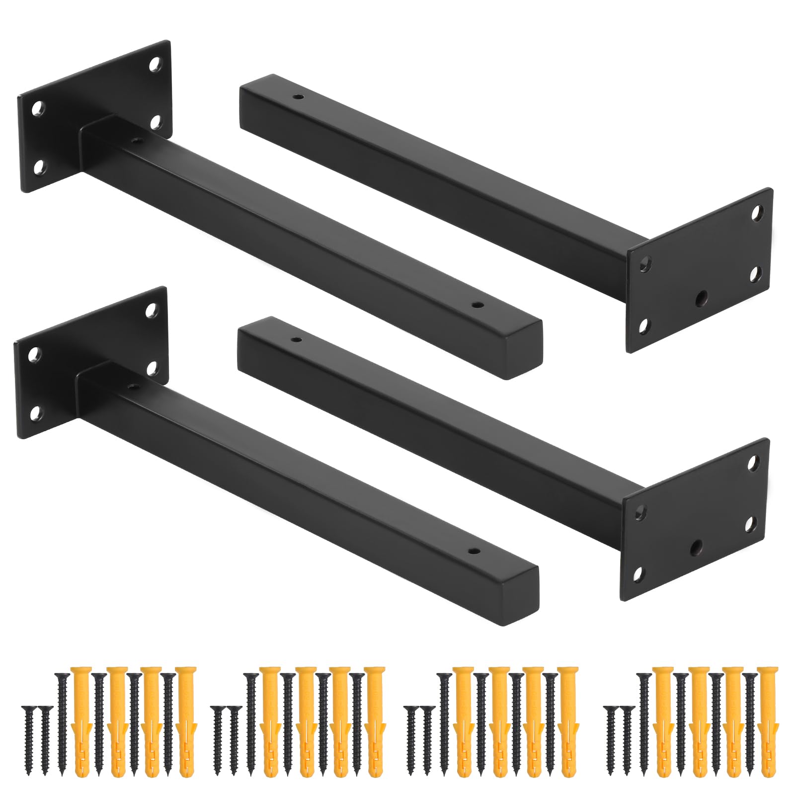 Faankiton 4 Pieces Heavy Duty Shelf Brackets, Floating Shelf Bracket, Industrial Black Shelf Brackets, Wall Mounted Industrial Metal Shelving Supports, 20mm Thick, Load Capacity: 40-60Kg (10 Inches)