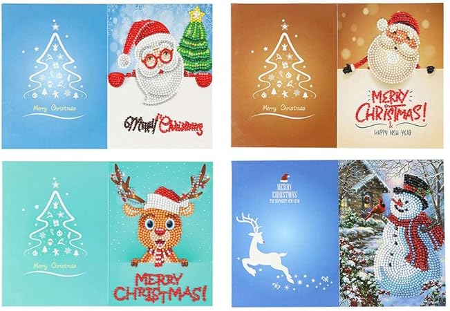 Biglietti Natale Fai Da Te.Demiawaking Biglietti Di Invito Per Festa Di Natale Fai Da Te Babbo Natale Renna Pupazzo Albero 5d Pittura Diamante Biglietti Di Auguri Per La Famiglia E Gli Amici 4pcs Style B Amazon It Casa