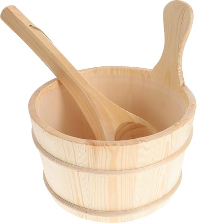 HEALLILY Traditional Wooden Sauna Bucket and Ladle Set White Pine
