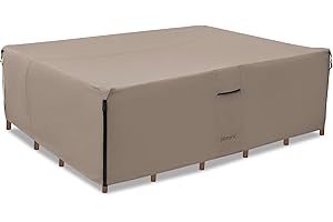Elmara Patio Furniture Covers – Waterproof, UV Fade-Resistant Outdoor Table Covers Made of Heavy Duty Olefin – Durable All Weather Design Protects Your Patio Furniture (Taupe)