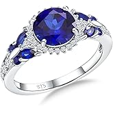 CAIDIKA 925 Sterling Silver Created Amethyst/Aquamarine/Emerald/Ruby/Sapphire Promise Engagement Rings for Women Cocktail Wedding Birthday Jewelry