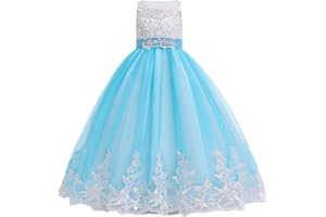 Girl Embroidery Lace Tulle Dress Kids Wedding Bridesmaid Birthday Party Princess Gown A Line Dresses 4-18 Years