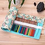 Colored Pencils 48 Assorted Water Coloring Set with Pencil Bag Pouch Wrap Drawing Pencil Rolls Up Case for adult kid Artists Sketch school (48 pencils+pouch(Rose Clock))