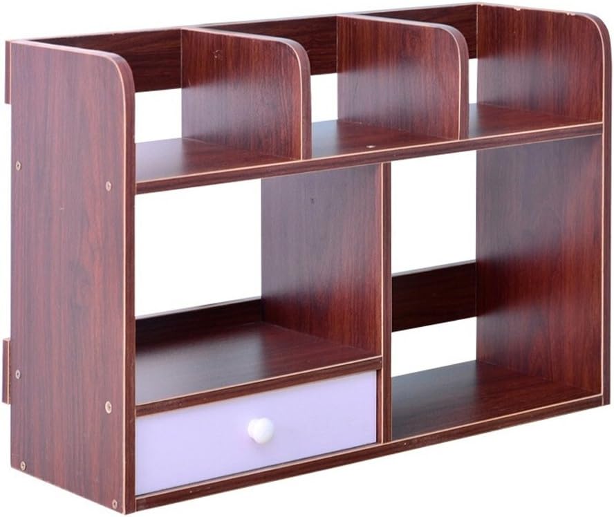 Simple Desktop Bookcase Wooden Multigrid Standing Bookshelf Rack File Organiser for Living Room