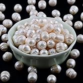 Eswala Pearls Beads for Jewelry Making 100pcs 9-10mm Natural Genuine Real Freshwater Cultured Pearl White Rice Oval Loose Gemstone Bead Holes 0.7mm Crafts Necklaces Bracelets Earrings (White, 9-10mm)