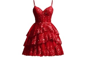 Sevintage Spaghetti Straps Tulle Tiered Homecoming Dress 2024 Short Sparkly Lace Corset Layered Formal Party Gowns