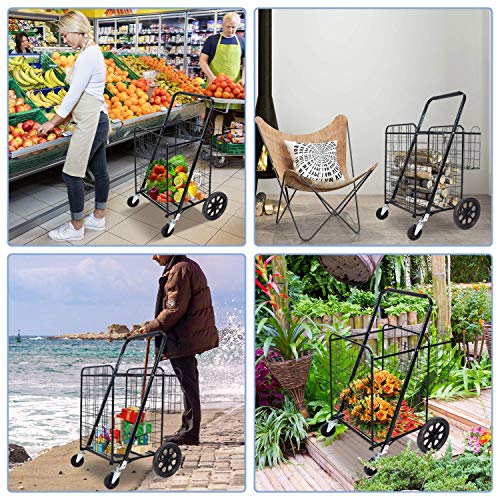 NSdirect Folding Utility Shopping Cart Jumbo Grocery Carts with Double