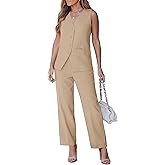 luvamia Vest Pants Suits for Women Dressy 2 Piece Sets Sleeveless Blazer Straight Leg Dress Pants Business Casual Outfit
