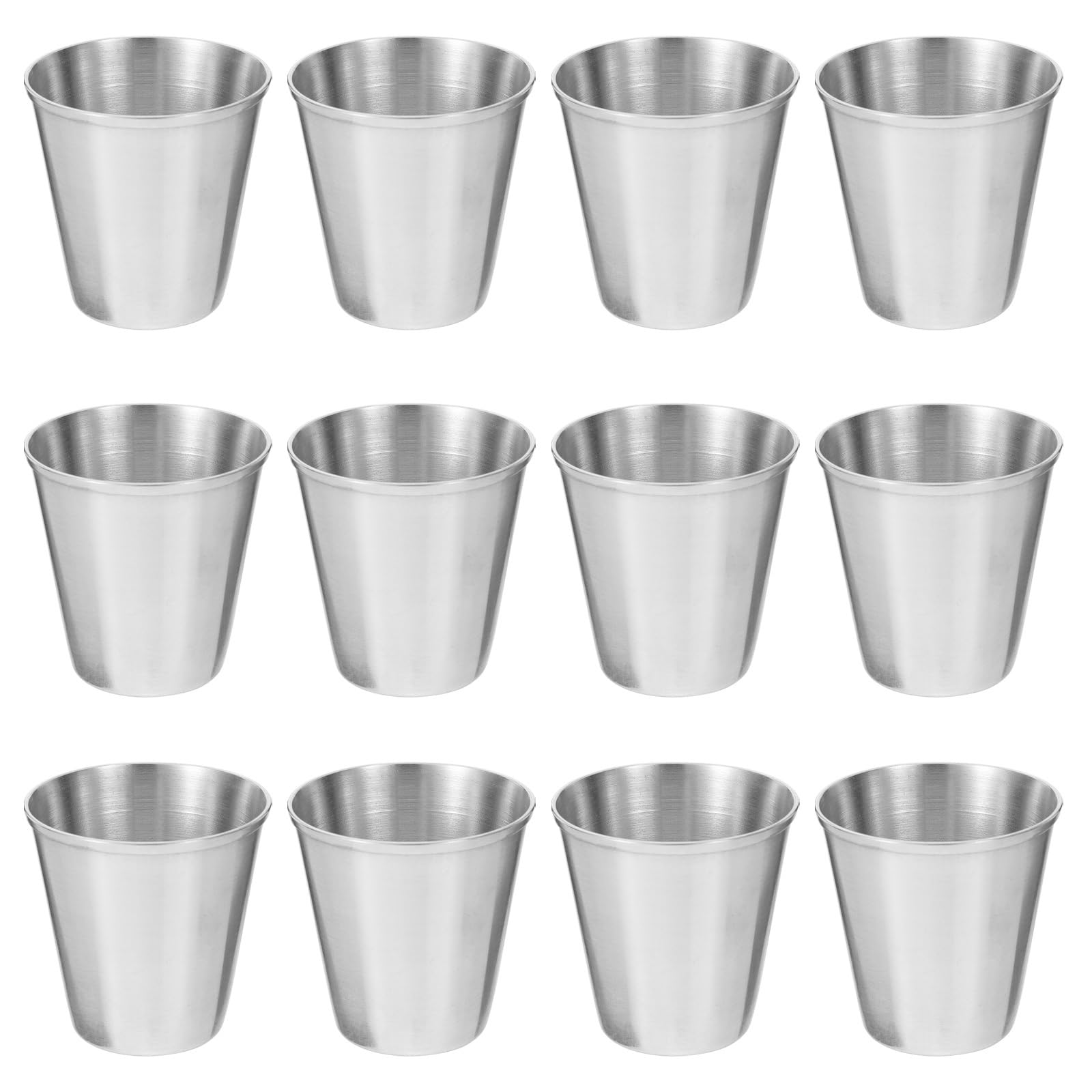 NUOBESTY 12pcs Stainless Steel Shot Glasses Small Silver Metal Shooters Drinking Vessel Cups Dipping Sauce Cup for Bar Home Restaurant Camping Travel(30ml)