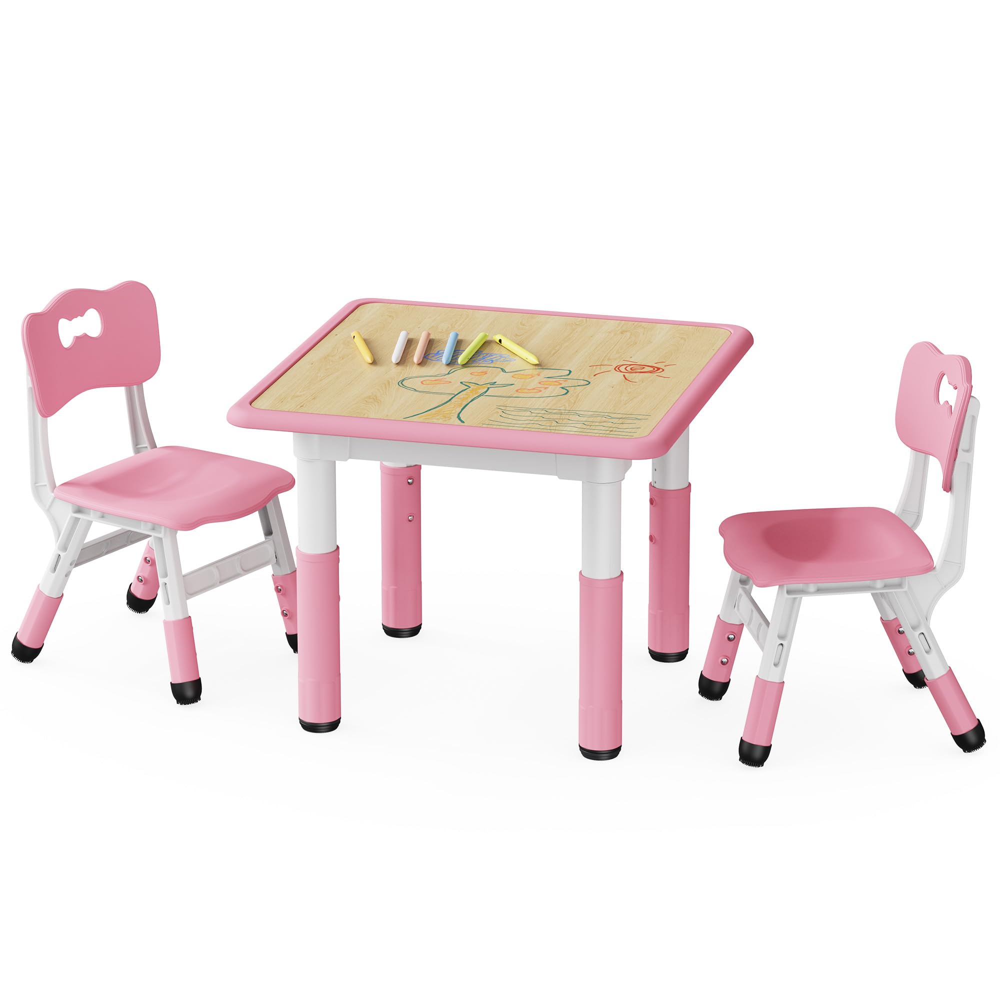 Brelley Kids Table and 2 Chairs Set, Height Adjustable Toddler Desk and Chair Set, Graffiti Desktop, Classroom/Daycare/Home, Children Multi-Activity Table for Ages 3-8 Image