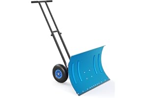 GarveeTech 29x20Inch Metal Snow Shovel for Driveway, Large Ergonomic Snow Pusher Shovel with Wheels & Adjustable Angle Blade,
