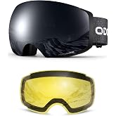 Odoland Magnetic Ski Goggles, 2 Interchangeable Lens Anti-Fog for Men Women | UV400 Protection Spherical Frameless Snowboard Goggles, Large View OTG Goggles Helmet Compatible for Skiing Snowboarding