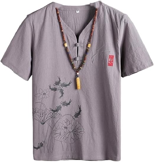 Amazon Suncolor8 メンズリネン中国スタイルファッションプリント半袖tシャツティー Tシャツ カットソー 通販