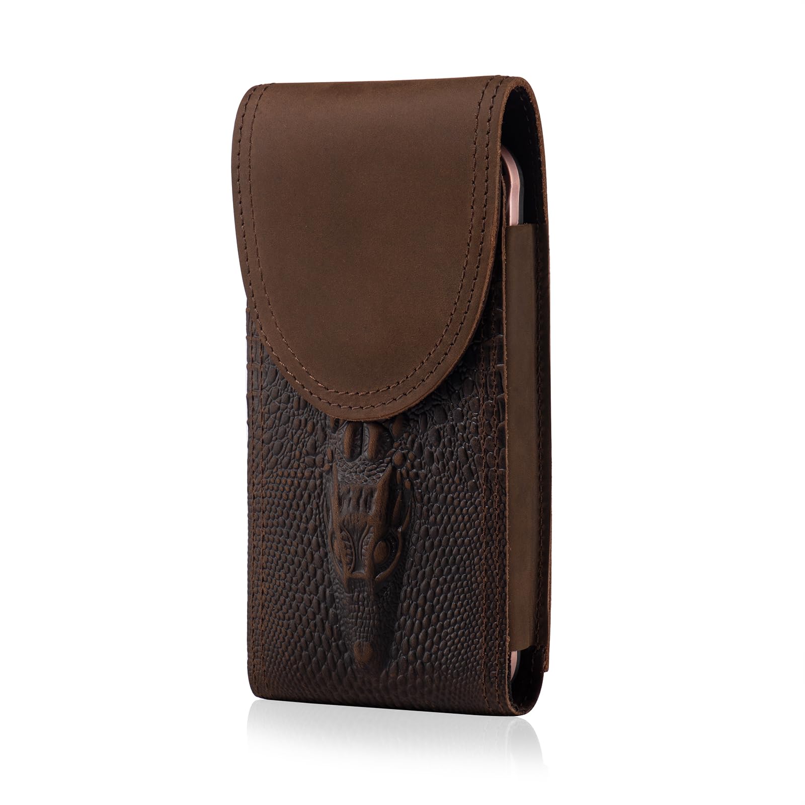 Hengwin Small Genuine Leather Phone Holster, Mobilephone Belt Holder for iPhone 16 Pro Max 16 Plus 15 14 Pro Max Phone Case, Men’s Belt Clip Waist Bag, Travel Smartphone Pocket Card Holster Carrier