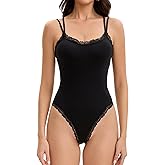 MISMI Women's Square Neck Lace Bodysuit Sleeveless Spaghetti Strap Tank Top Sexy Body Suits