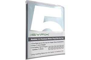 iSYFIX White Vinyl Number 5 (Five) Stickers - 6 Pack 3 inch Self Adhesive - Premium Decal Die Cut & Pre-Spaced for Mailbox, Signs, Door, Cars, Trucks, Home, Business, Address Number, Indoor & Outdoor