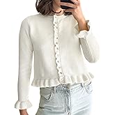 Yimoon Women's Cropped Cardigan Sweater Ruffle Frilly Long Sleeve Button Down Cute Knit Outwear 2026 Trendy
