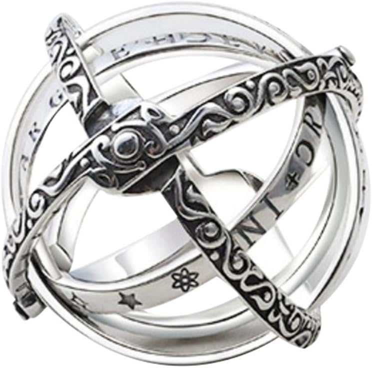 Haluoo Vintage Creative Astronomical Global Ring, Personalized Openable Carved Ancient Roman Letter Ring Closing is Love, Opening is The Whole Universe Couple Rings Best