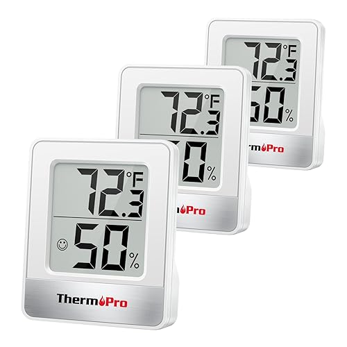 ThermoPro TP49 3 Pieces Digital Hygrometer Indoor Thermometer Humidity Meter Mini Hygrometer with Temperature and Humidity Monitor Outdoor and Room Thermometer Weather Station