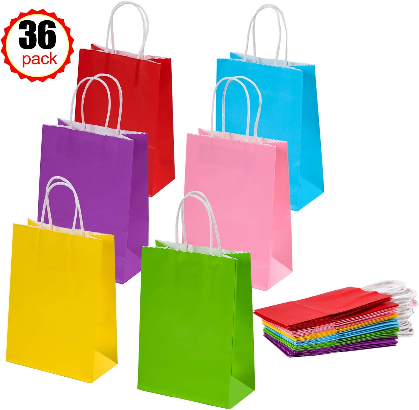 Nrbecurn 36 Pieces Kraft Paper Bags Party Favor Bags Gift Bags with Handles for Birthday Wedding Halloween Party-6 Color